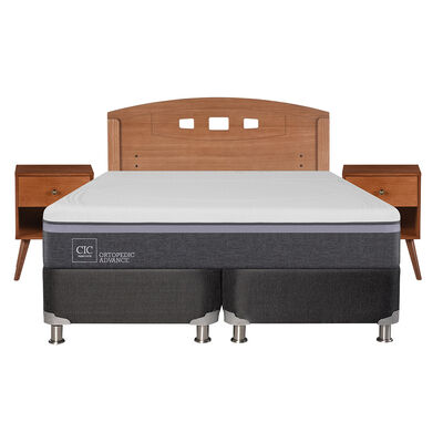 Box Spring CIC Base Dividida 2 Plazas Ortopedic Advance + Respaldo + 2 Veladores New Gales