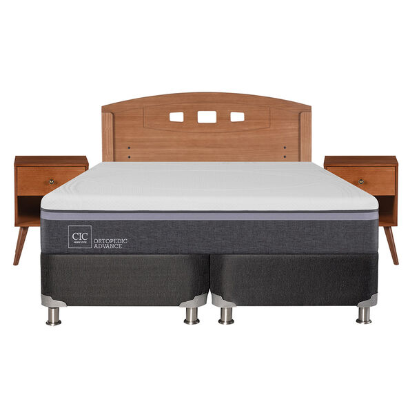 Box Spring CIC Base Dividida 2 Plazas Ortopedic Advance + Respaldo + 2 Veladores New Gales