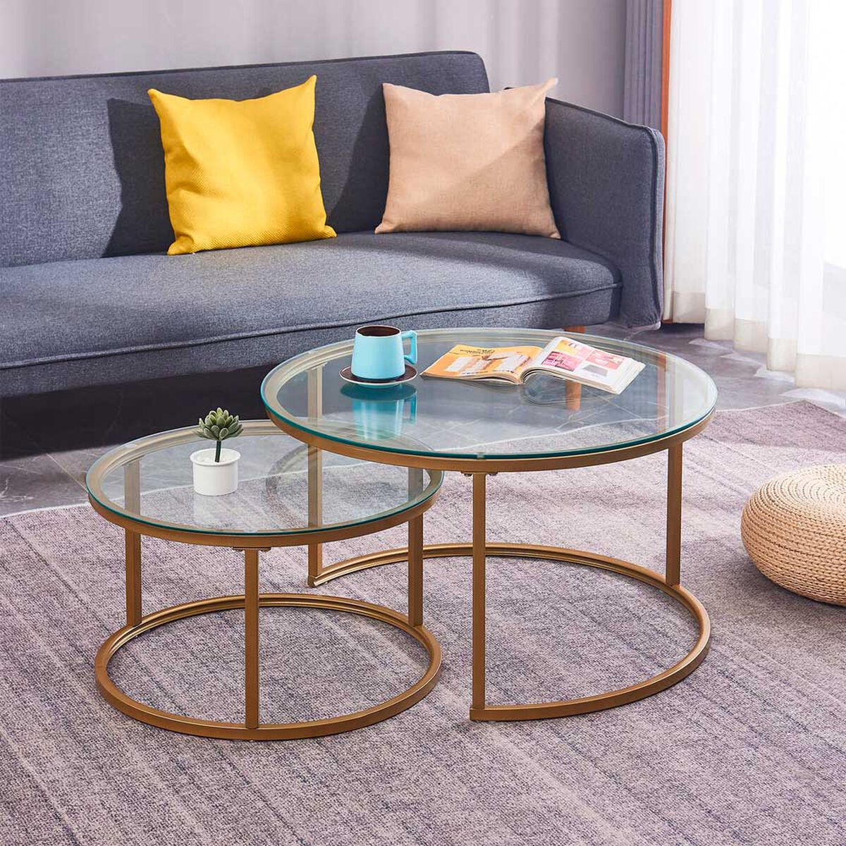 Set Mesa de Centro Home Mobili Nido Golden Dorado
