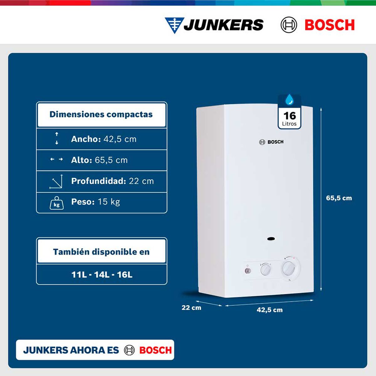 Calef&oacute;n 16 litros gas licuado tiro natural Junkers Bosch Therm 4200