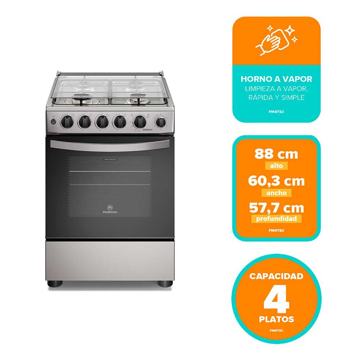 Cocina a Gas Mademsa FM4TSC 4 platos Gris