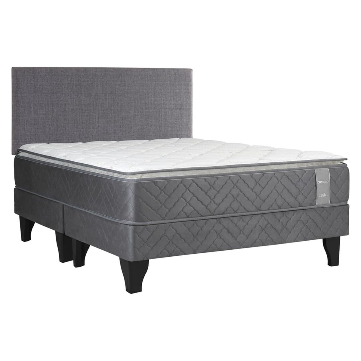 Cama Europea Celta Base Dividida 2 Plazas Carbono + Respaldo Acolchado