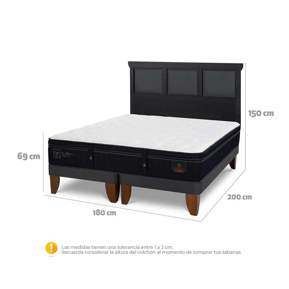 Cama Europea CIC Base Dividida King Súper Premium + Respaldo Torino Negro
