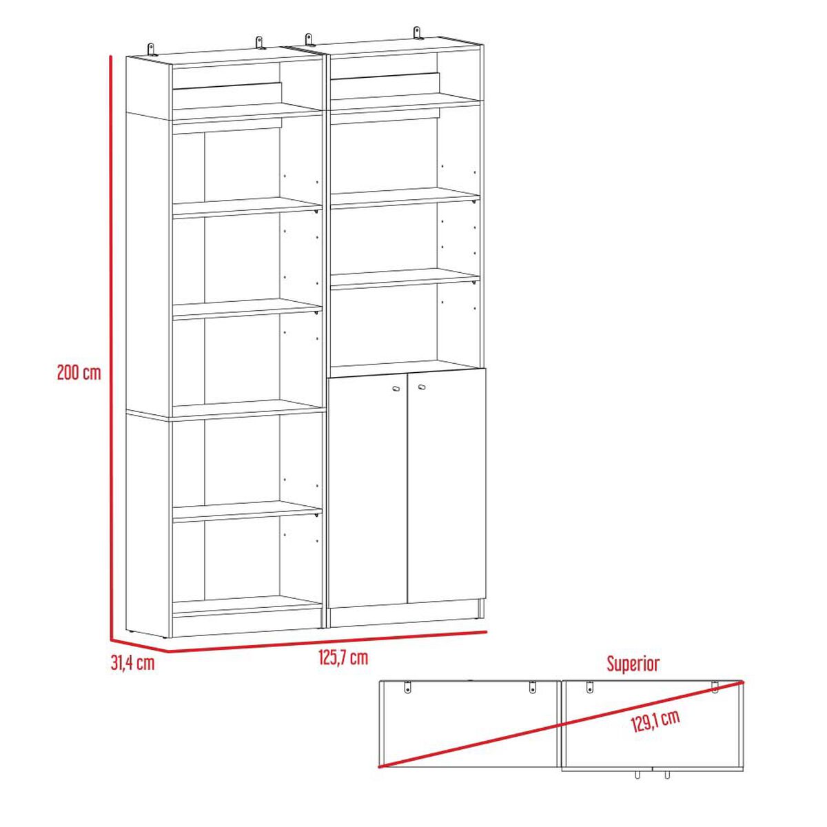 Estante 2 Puertas + Estante 5 Repisas + 2 Complementos TuHome Home Wengue