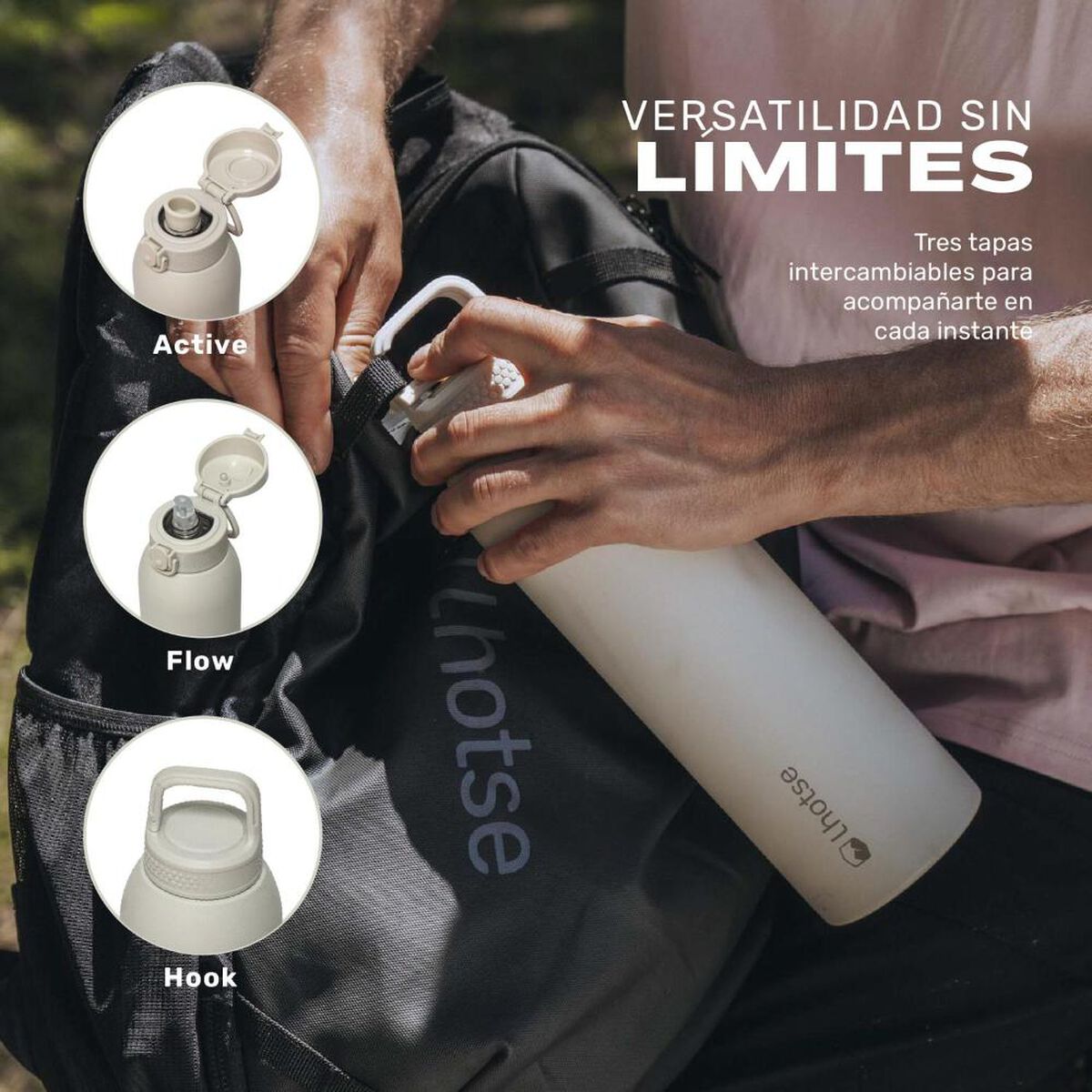 Botella T&eacute;rmica Agua Lhotse Acero Inox 3 Tapas HydroCore 1Lt Beige