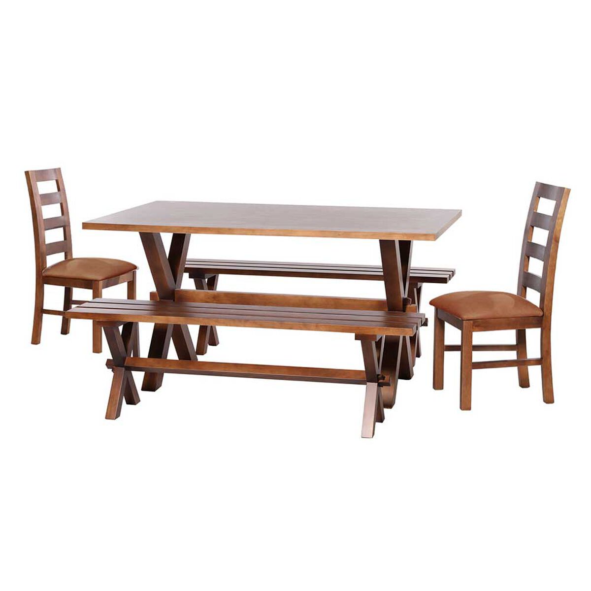 Juego de Comedor Latam Home Sevilla Granada 2 Sillas + 2 Bancas Cuero Kentucky Tabaco