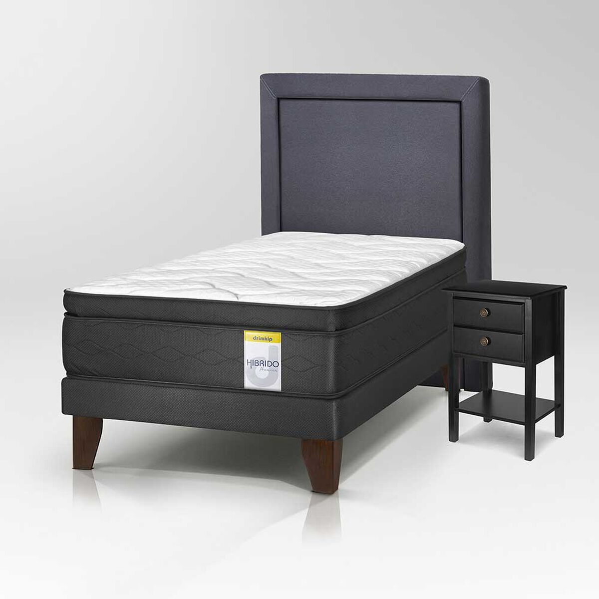 Cama Europea Drimkip 1,5 Plazas Hibrido Premium + Respaldo + Velador