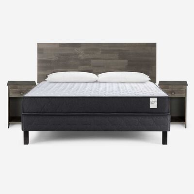 Imagen 1 del producto Cama Europea Rosen 2 Plazas Wave + Respaldo + 2 Veladores Tabor Grafito + 2 Almohadas Light Americana