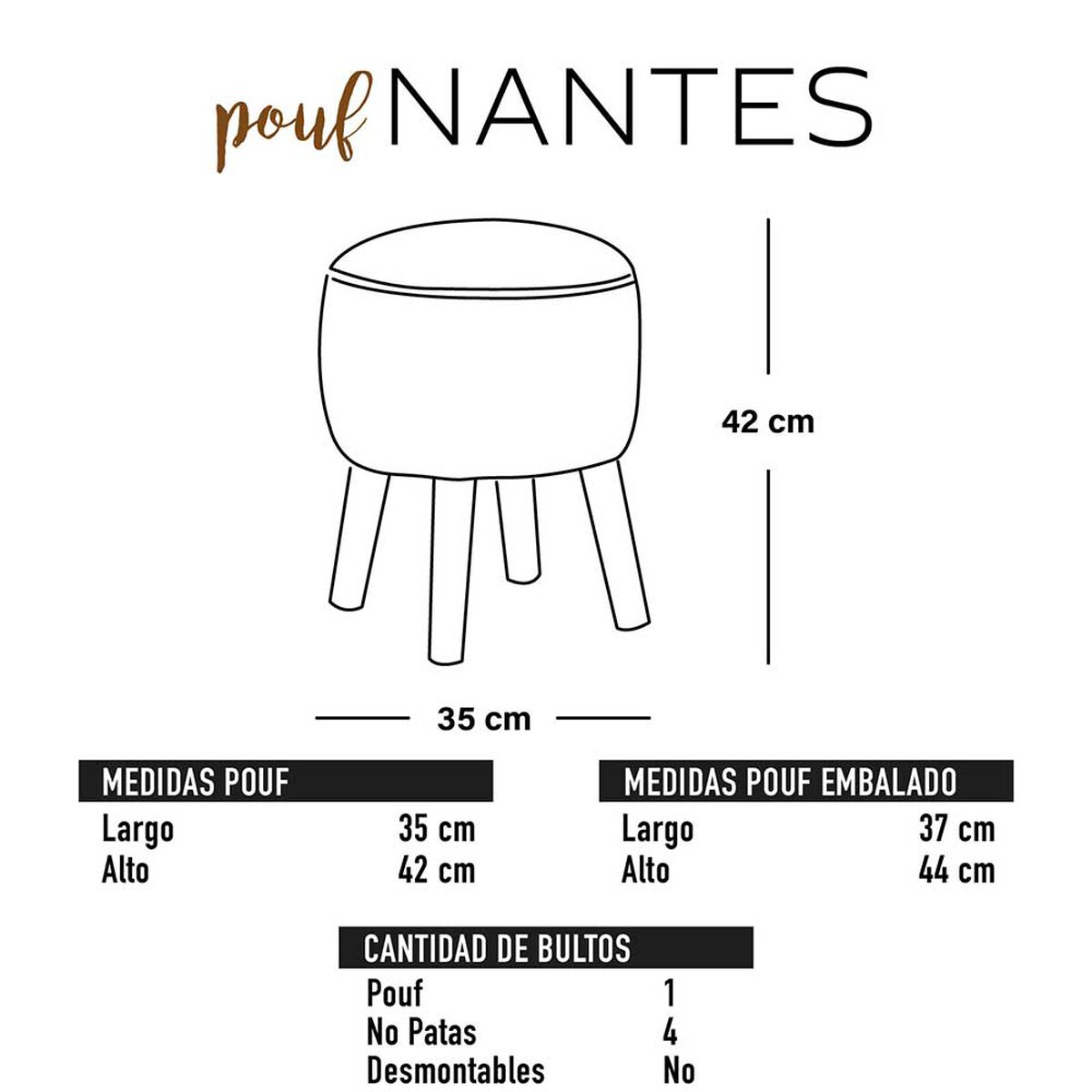 Pouf Latam Home Nantes PU Negro