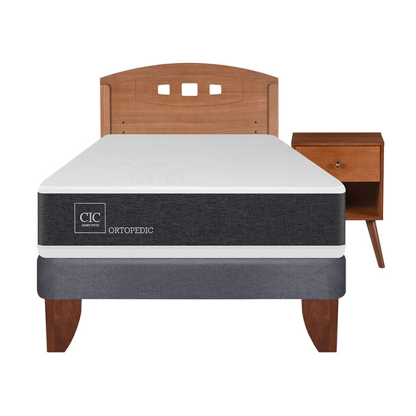 Cama Europea CIC 1,5 Plazas Ortopedic + Respaldo + Velador New Gales