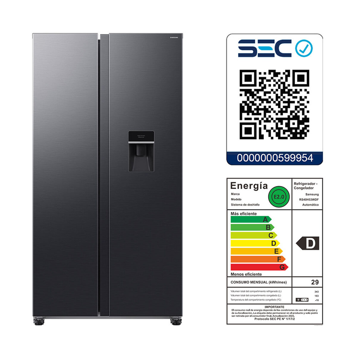 Refrigerador Side by Side Samsung RS40H53WDFZS 343 L