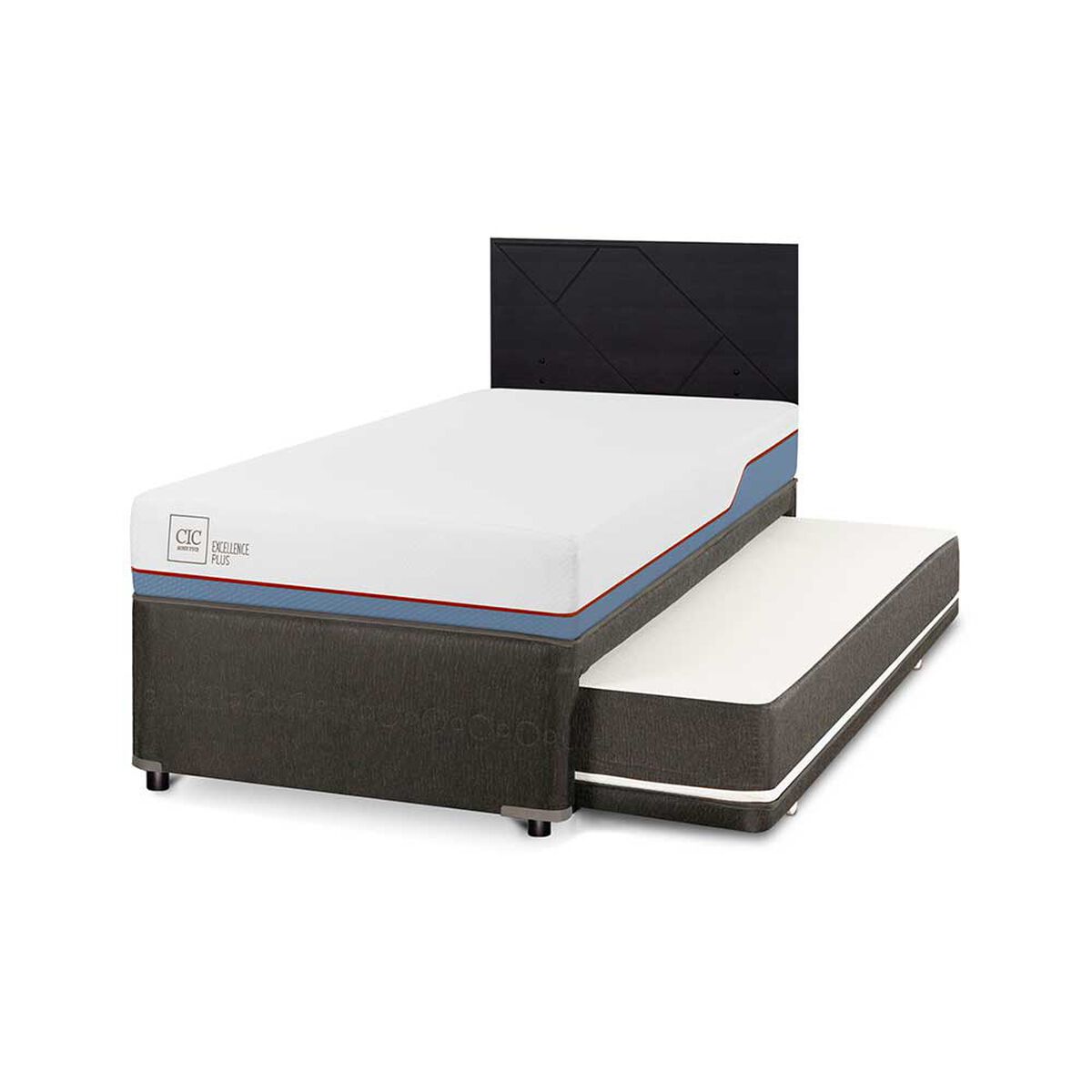 Cama Nido CIC 1,5 Plazas Excellence Plus + Respaldo Villarrica Negro