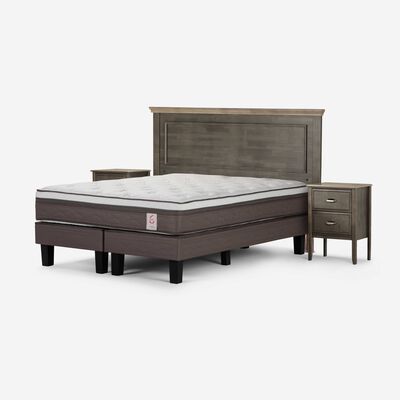 Cama Europea Rosen Base Dividida 2 Plazas Anna + Respaldo + 2 Veladores
