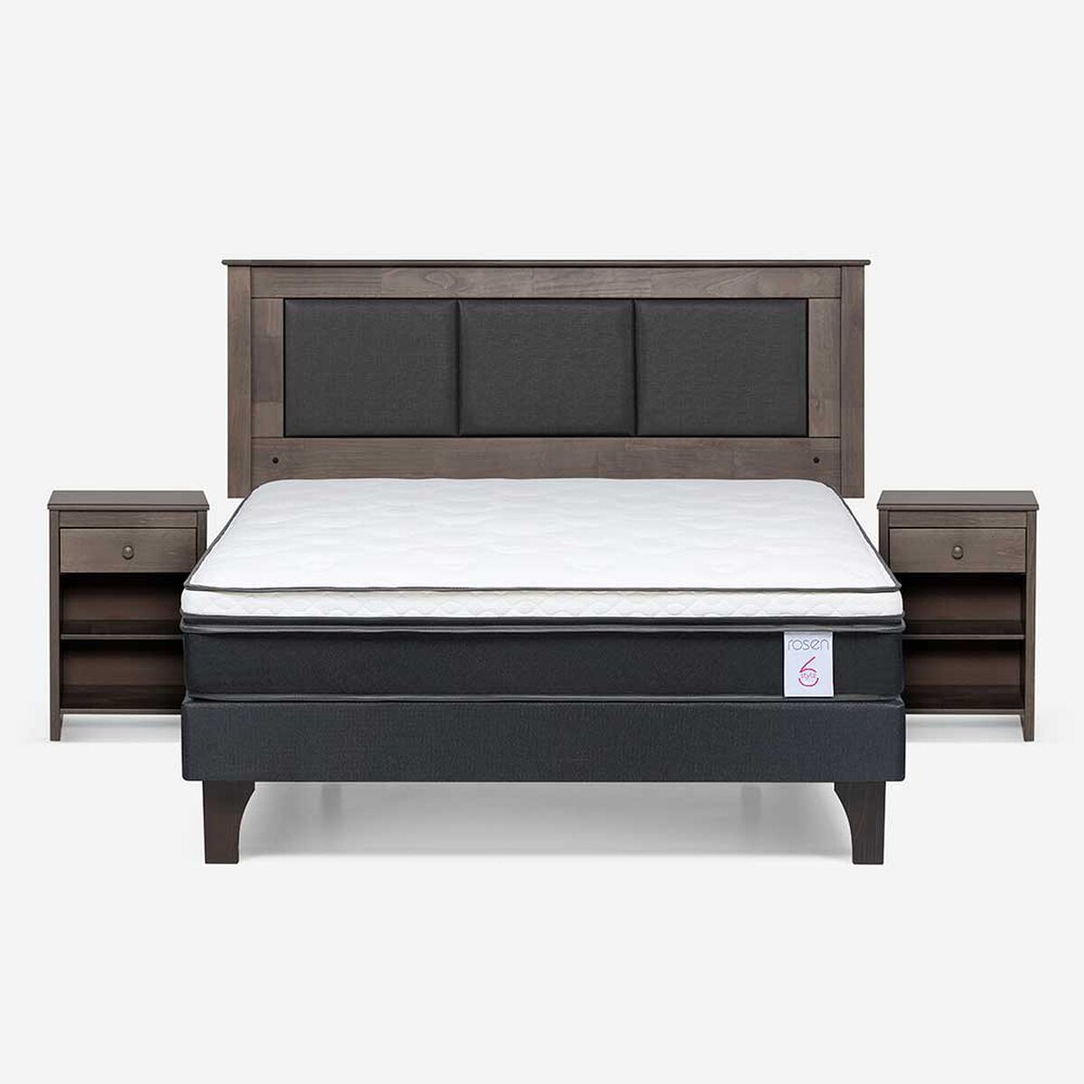 Combo Cama Europea Rosen 2 Plazas New Style 6 BN + Respaldo y Veladores Rachel