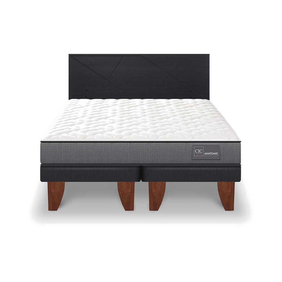 Cama Europea CIC Base Dividida 2 Plazas Anatomic + Respaldo Villarrica Negro