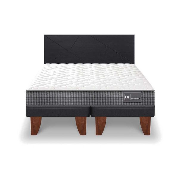 Cama Europea CIC Base Dividida 2 Plazas Anatomic + Respaldo Villarrica Negro