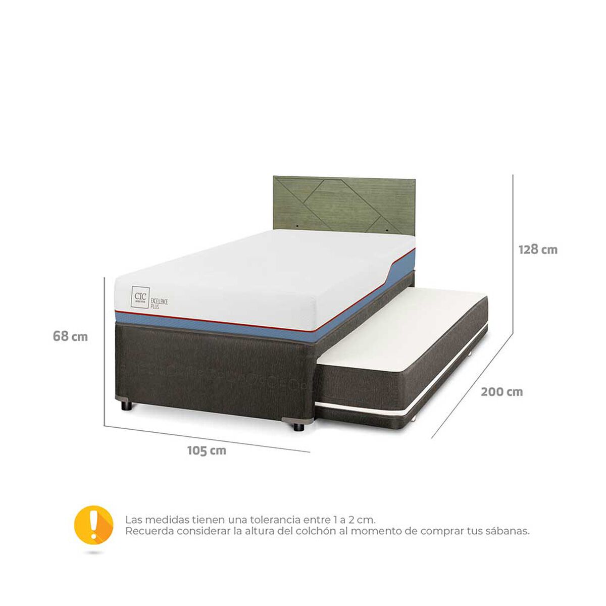 Cama Nido CIC 1,5 Plazas Excellence Plus + Respaldo Villarrica Olivo