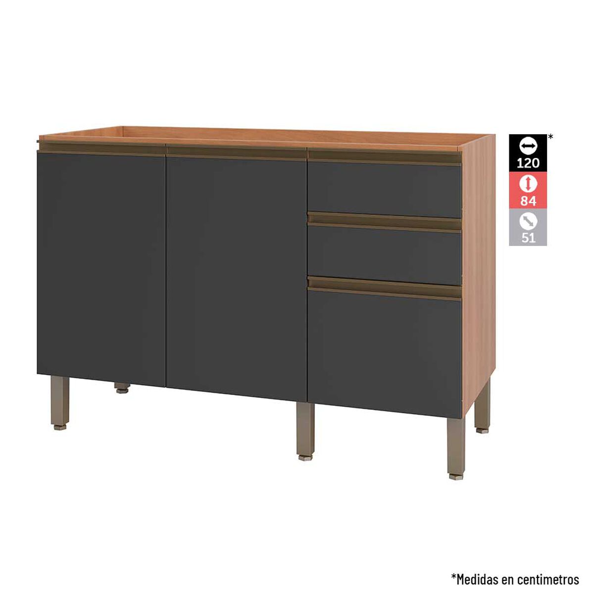 Base para Lavaplatos Roca Macadamia Canela Grafito 3 Cajones 2 Puertas