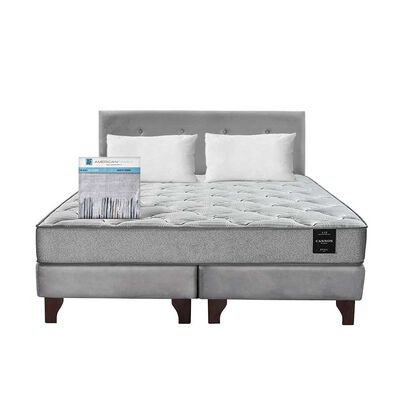 Cama Europea Latam Home Base Dividida 2 Plazas Cannon  + 2 Almohadas + Sábanas + Respaldo Tela Gris