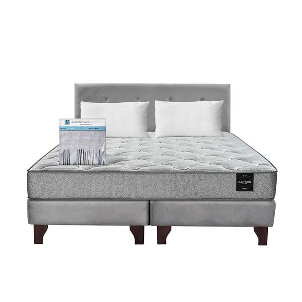 Cama Europea Latam Home Base Dividida 2 Plazas Cannon + 2 Almohadas + Sábanas + Respaldo Tela Gris