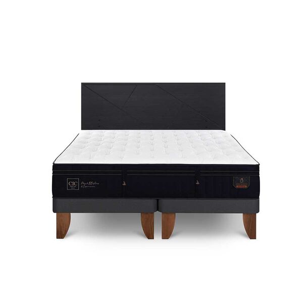 Cama Europea CIC Base Dividida 2 Plazas Súper Premium + Respaldo Villarrica Negro