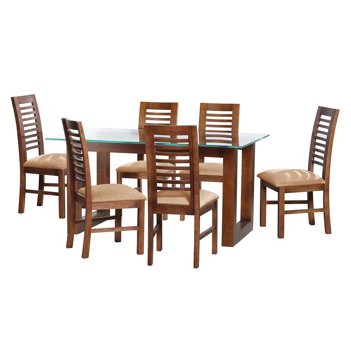 Juego de Comedor Latam Home Pamplona Girona 6 Sillas Cuero Tabaco