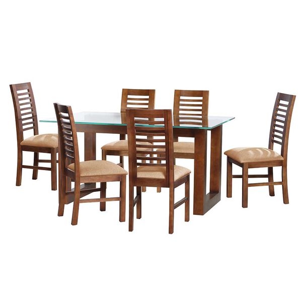 Juego de Comedor Latam Home Pamplona Girona 6 Sillas Cuero Tabaco