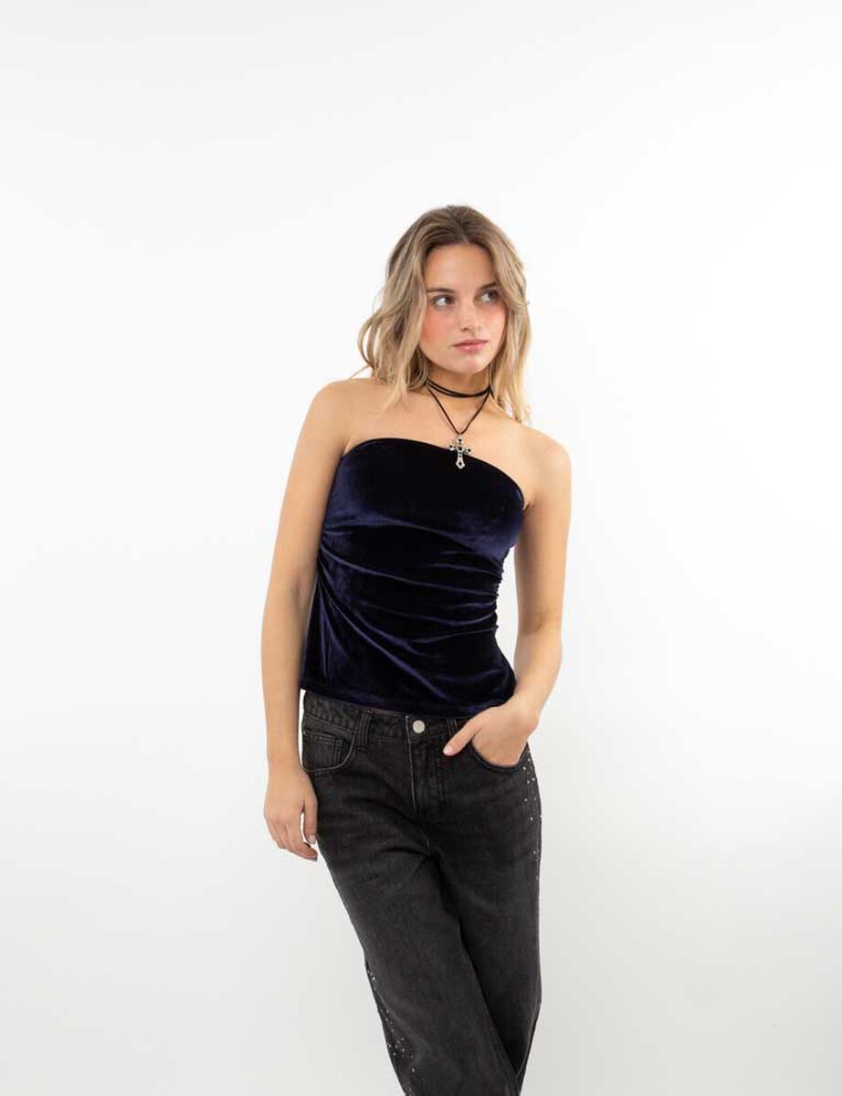 Polera Strapless Terciopelo Plush Mujer Icono