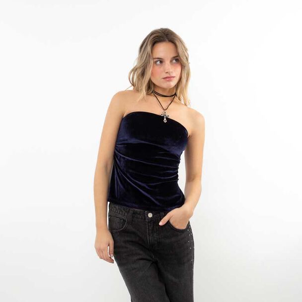 Polera Strapless Terciopelo Plush Mujer Icono
