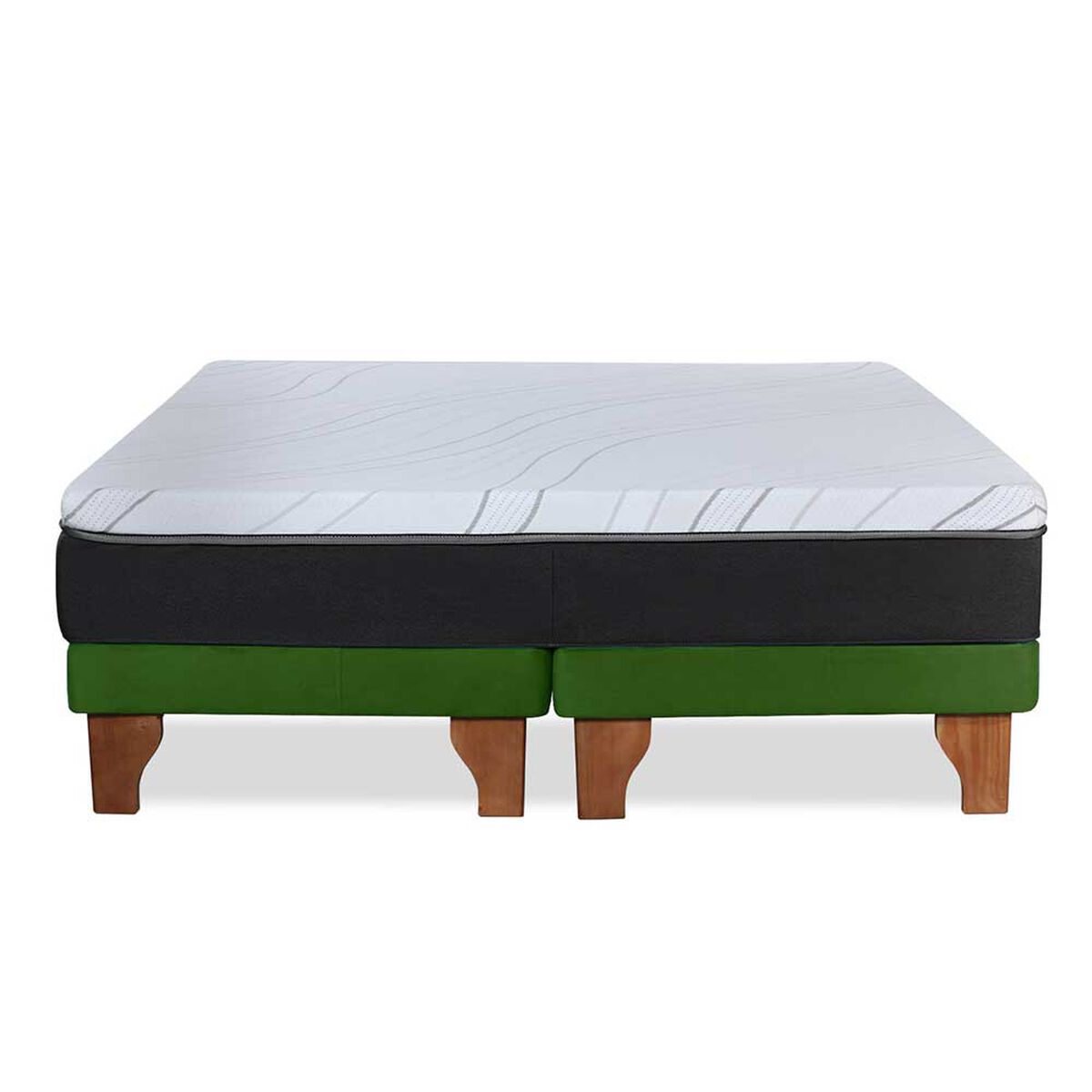 Cama Europea Latam Home Base Dividida King Zen Top Spring Soft Velvet Verde