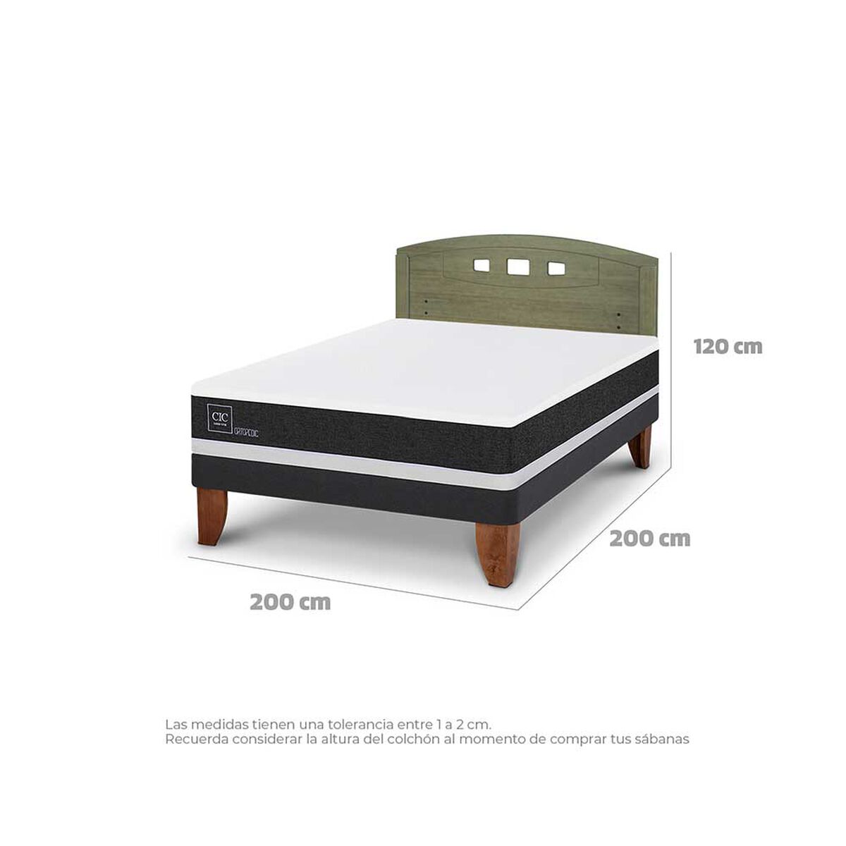 Cama Europea CIC 2 Plazas Ortopedic + Respaldo Gales Olivo