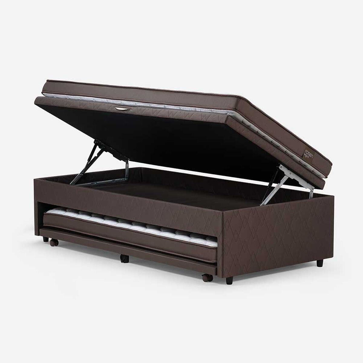 Bed Boxet Rosen 1,5 Plazas Ergo T + Respaldo + Velador Robin Tostado