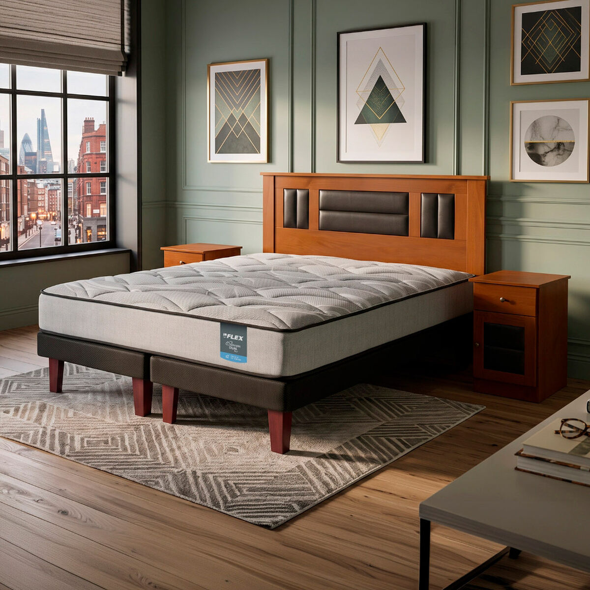 Cama Europea Flex 2 Plazas Dream Dual Box B/D + Set Lorraine