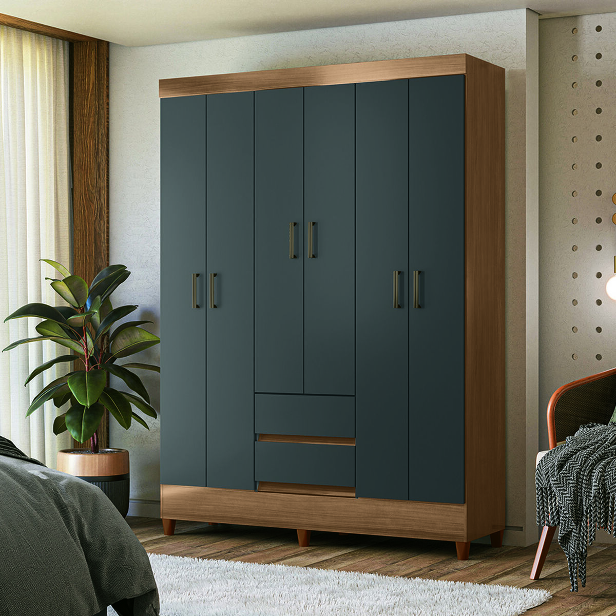 Clóset Casanova Fit 6 Puertas 2 Cajones Café y Gris