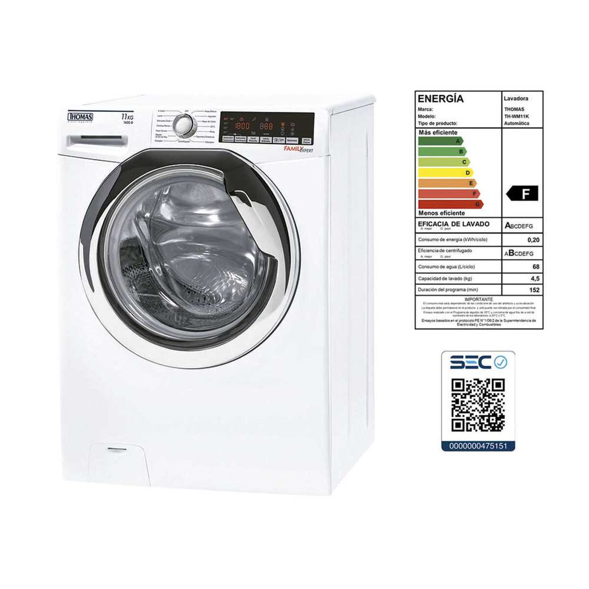 Lavadora Autom&aacute;tica Thomas TH-WM11K 11 kg.