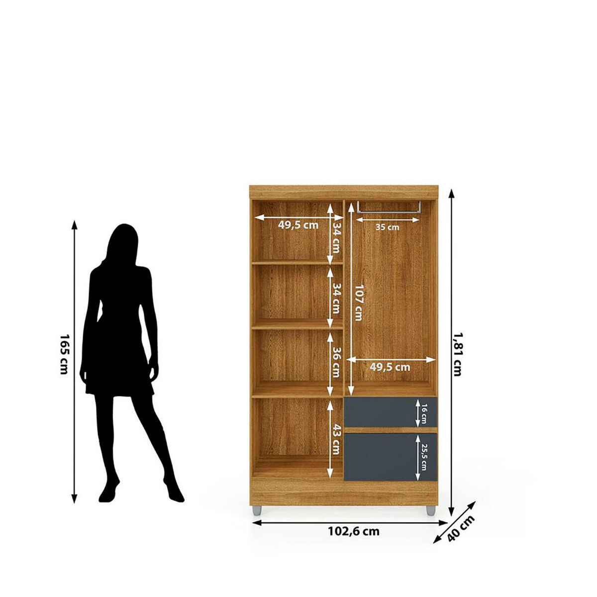 Closet Vekkahome Americano 4 Puertas 2 Cajones Gris