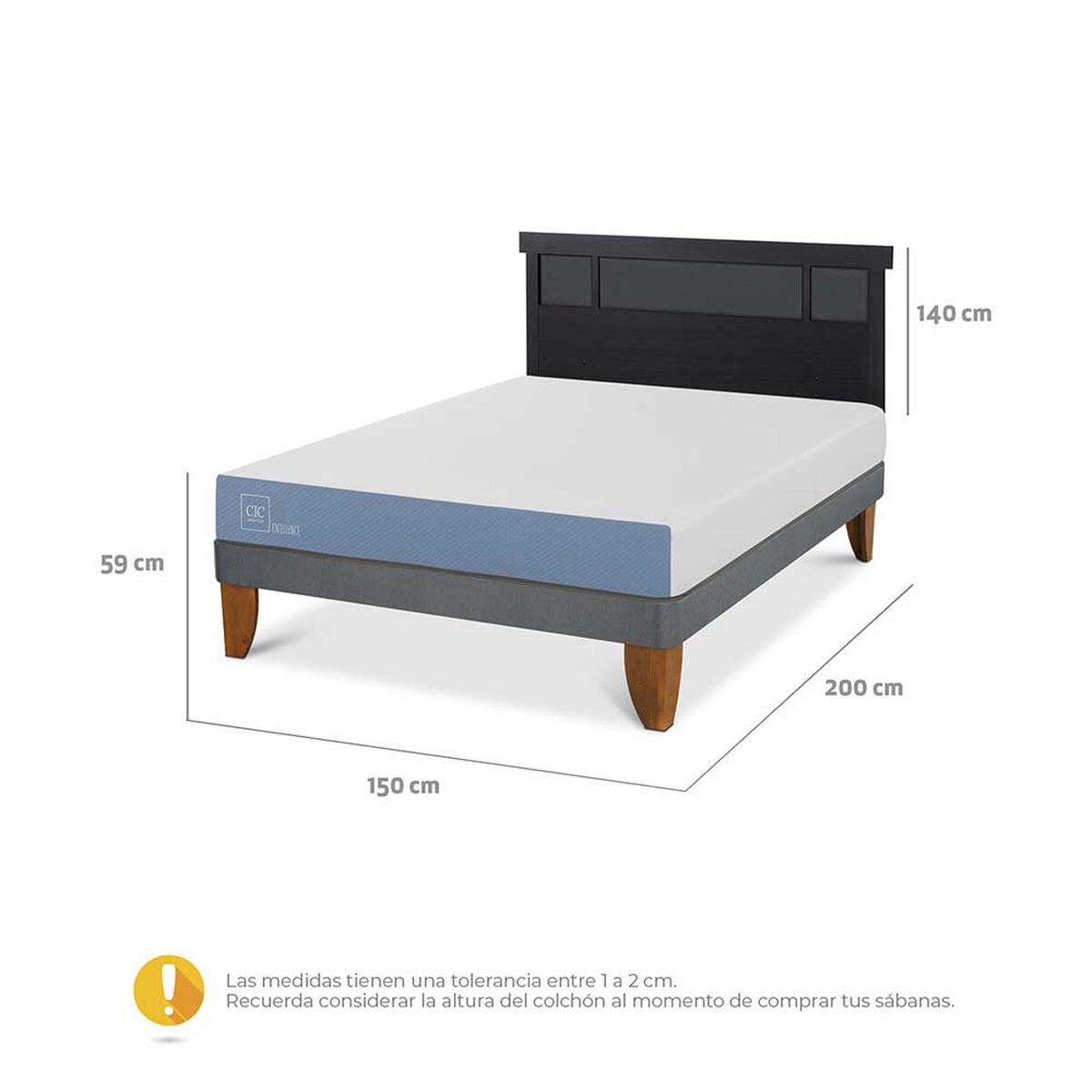 Cama Europea CIC 2 Plazas Excellence Plus + Respaldo Dublin Negro