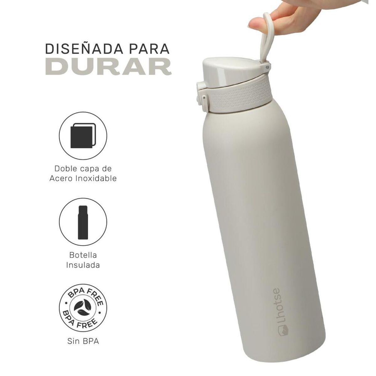 Botella T&eacute;rmica Agua Lhotse Acero Inox 3 Tapas HydroCore 1Lt Beige