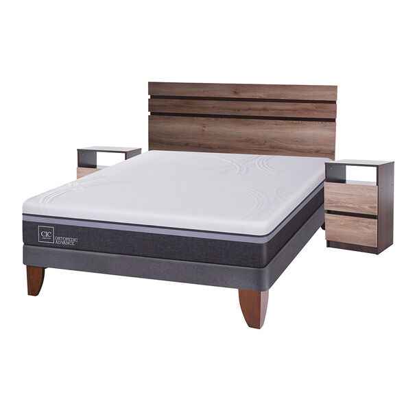 Cama Europea CIC 2 Plazas Ortopedic Advance + Respaldo + 2 Veladores