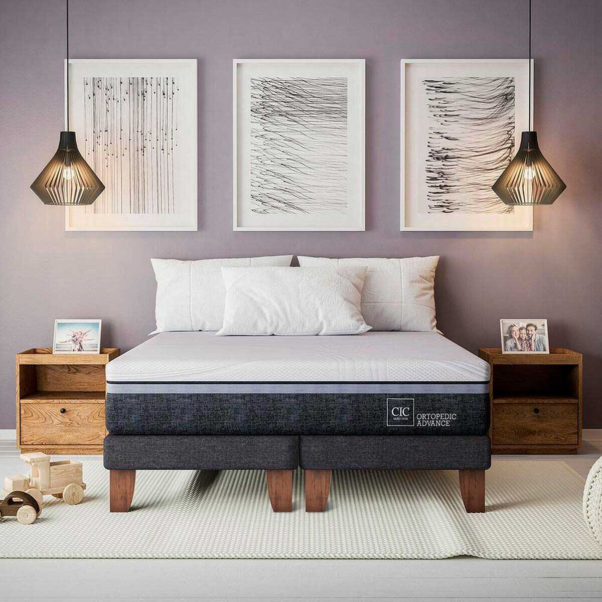 Cama Europea CIC 1,5 Plazas Ortopedic Advance + Respaldo Dublin Caramelo