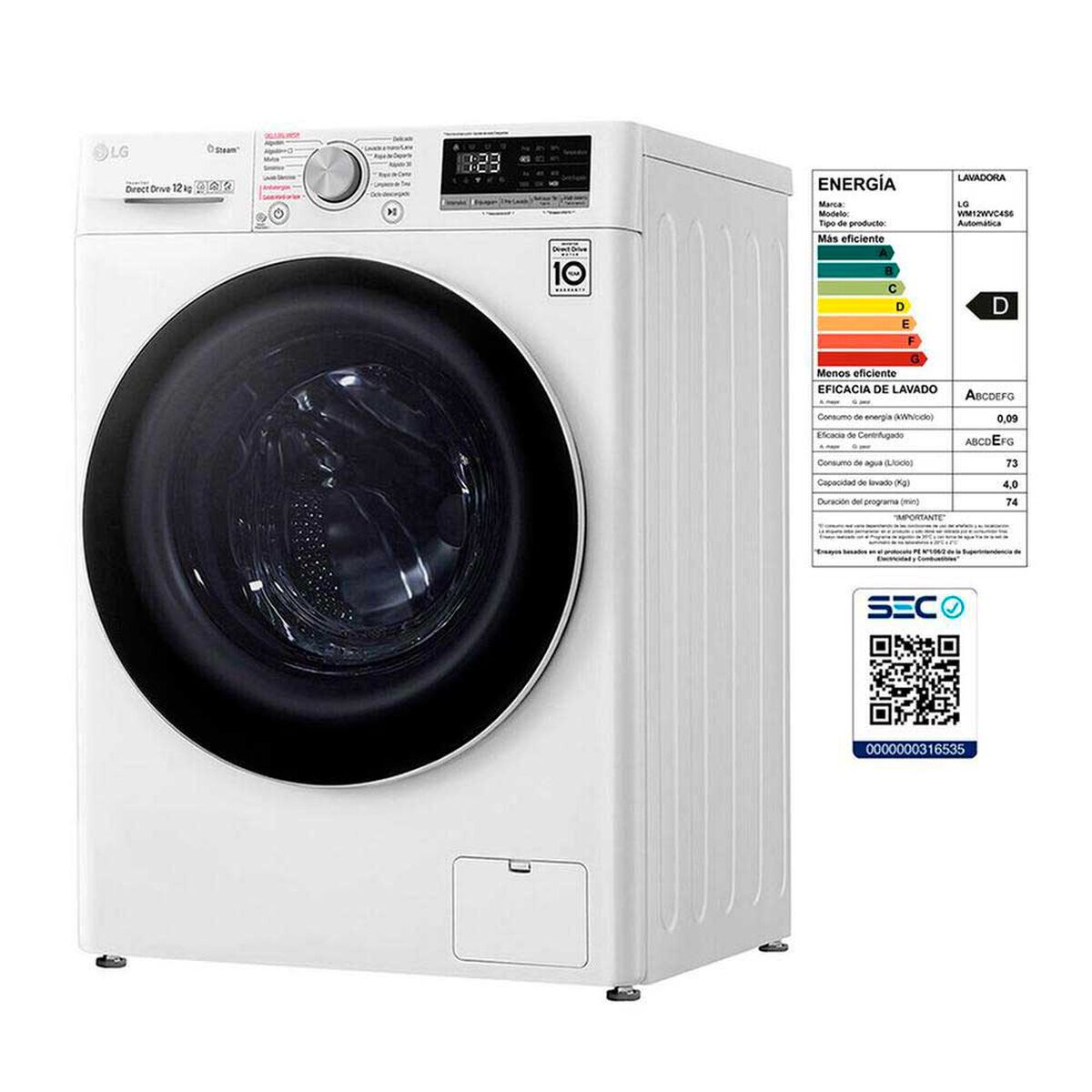 Lavadora Autom&aacute;tica LG WM12WVC4S6 12 kg.