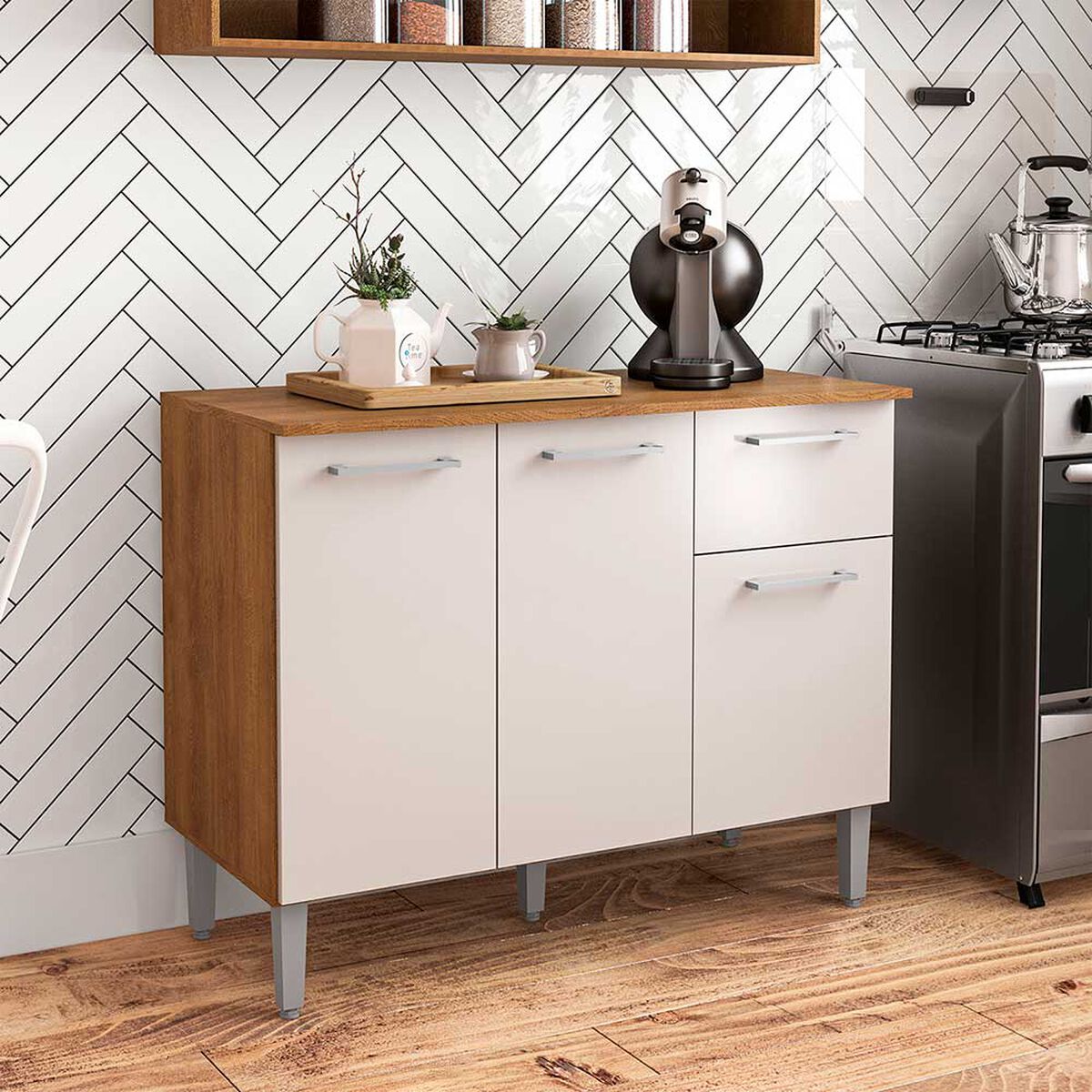 Mueble de Cocina Base Vekkahome Evandro 1 Cajón 3 Puertas Blanco