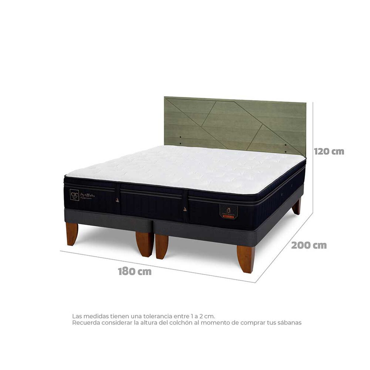 Cama Europea CIC Base Dividida King Súper Premium + Respaldo Villarrica Olivo
