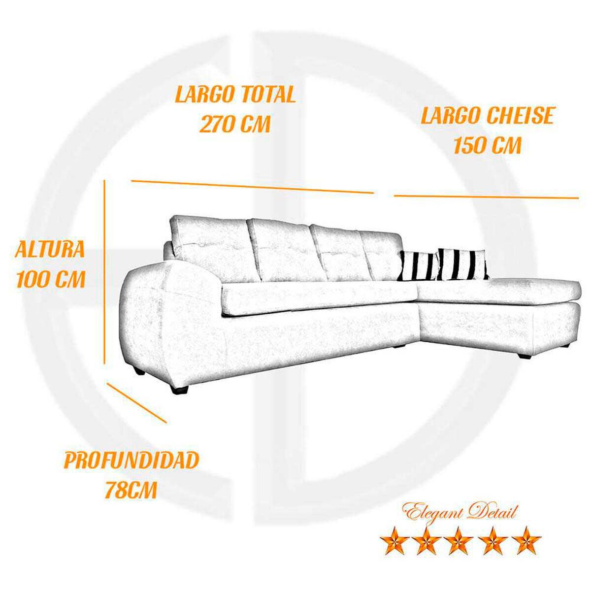 Seccional Izquierdo Elegant Houston Cheise Tela/PU 5 Cuerpos Caf&eacute;