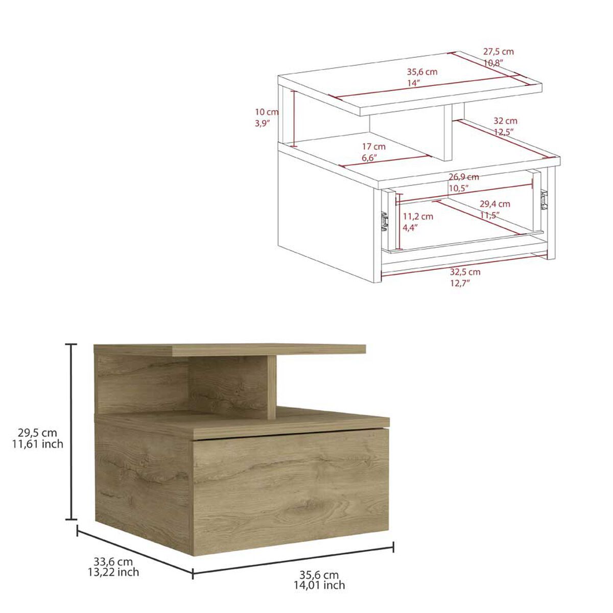 Velador Rectangular TuHome Dreams 1 Cajón Macadamia