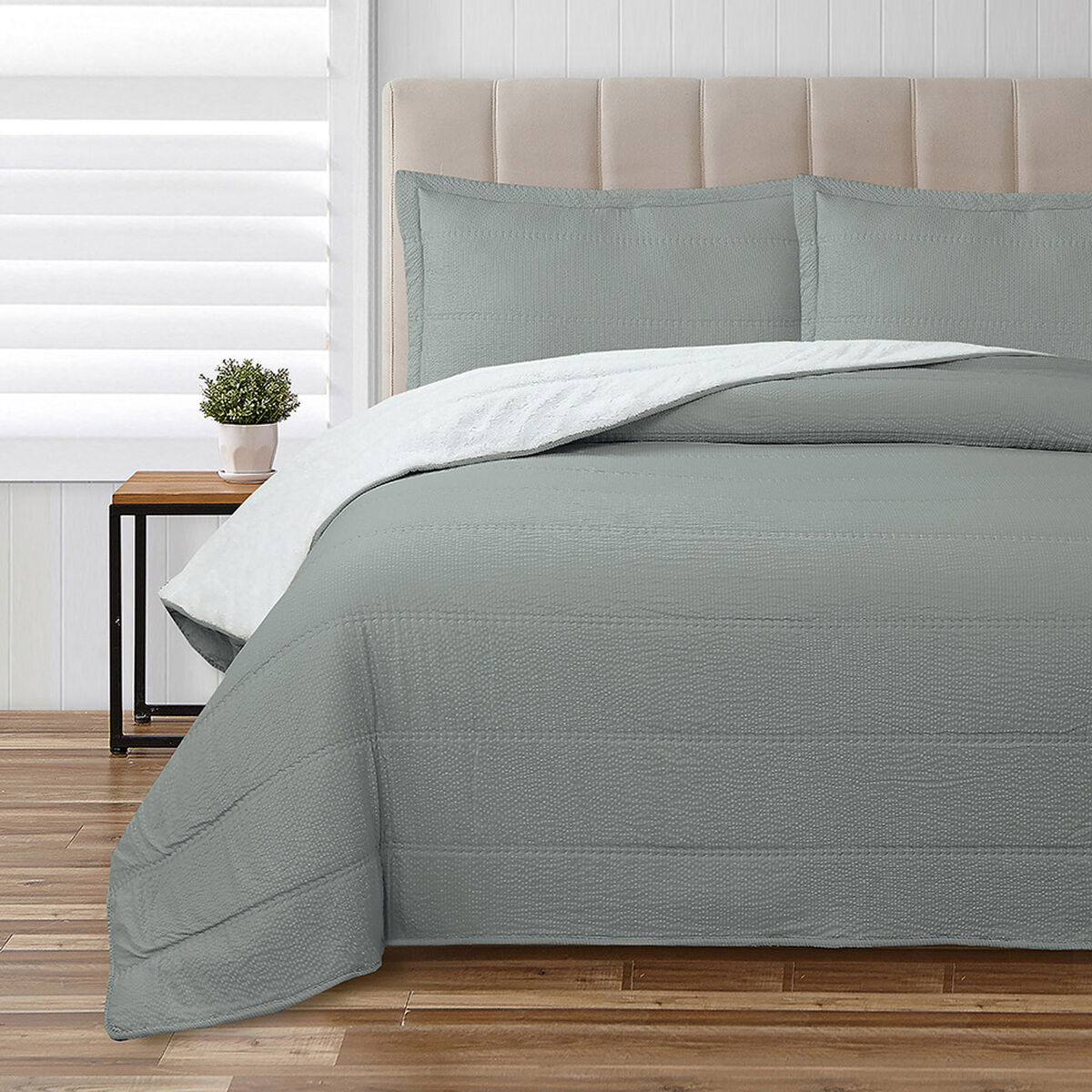 Quilt Valencia Dobby 2 Plazas Liso Gris