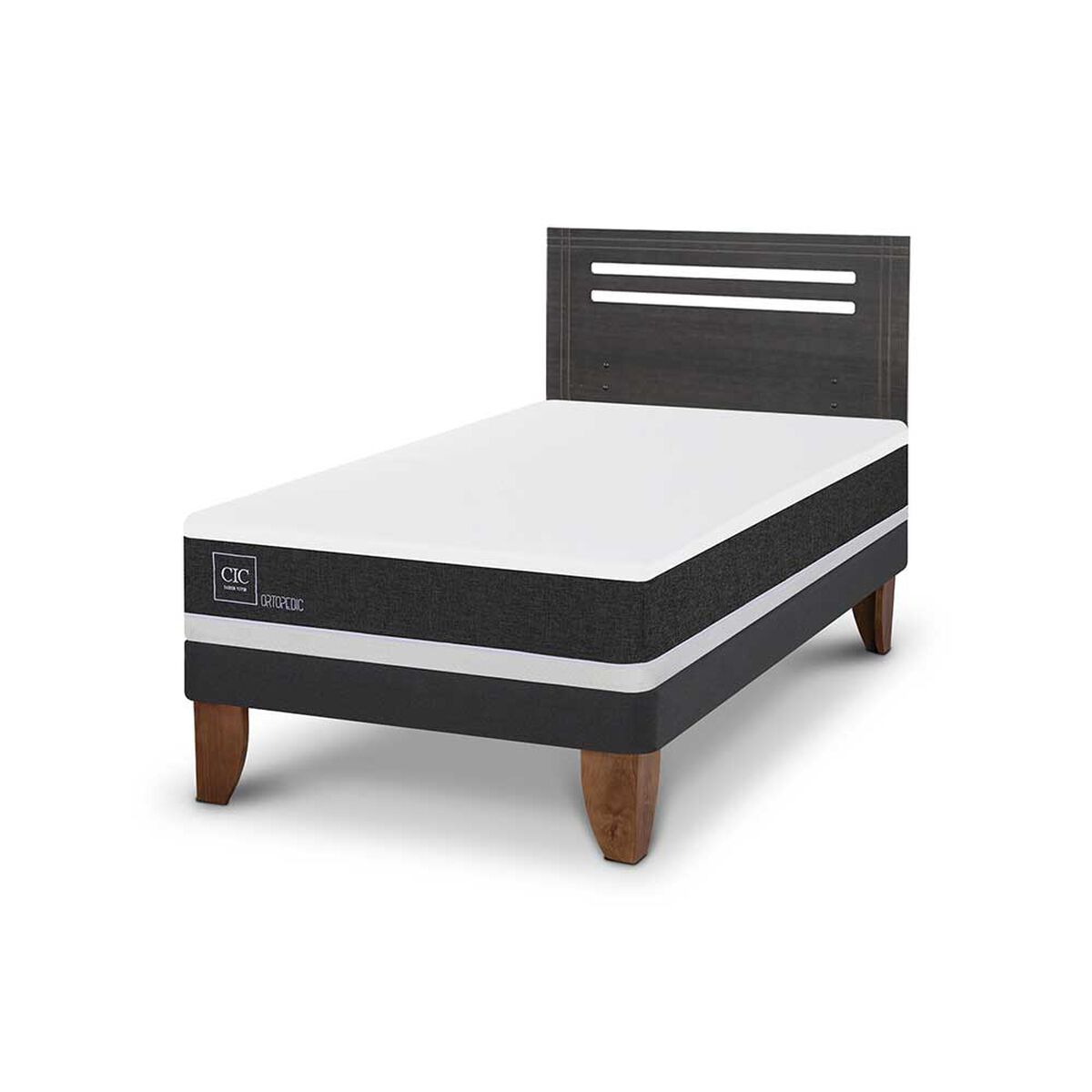 Cama Europea CIC Base Normal 1,5 Plazas Ortopedic + Respaldo Munich