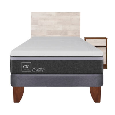 Cama Europea CIC 1,5 Plazas Ortopedic Advance + Respaldo + Velador