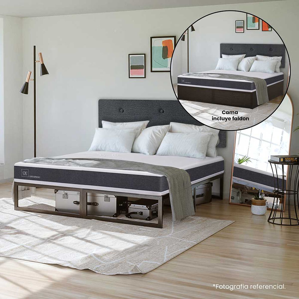 Cama Europea CIC Iron Smart 2 Plazas Ortopedic + Faldón
