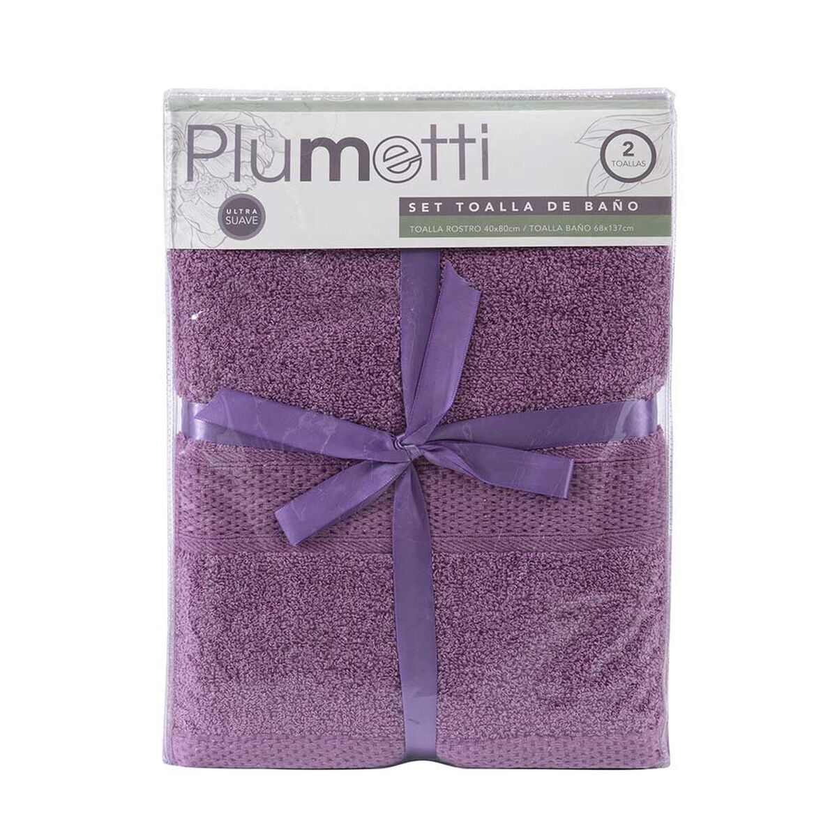 Set 2 Toallas de Baño Plumetti Colorix 68 x 137 cm Morado
